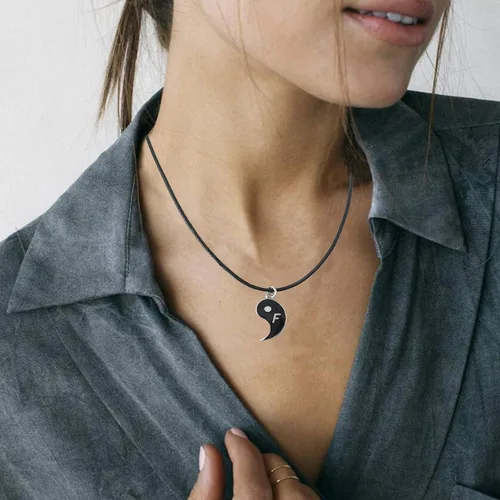 Miniatura 7 de Collares Yin Yang para 2 mejores amigos con pulseras de cordón ajustables a juego y aretes para mejor amiga, amistad, San Valentín, novio, novia