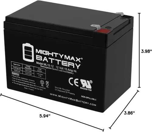 Miniatura 8 de Mighty Max Battery Batería de repuesto 12V 15AH F2 para GoGo Scooter - Paquete de 2