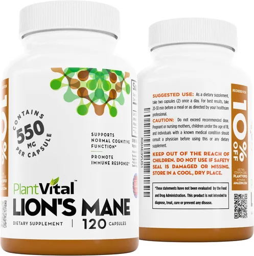 Miniatura 7 de PlantVital Suplemento de melena de león – Cápsulas orgánicas de hongos melena de león – 1100 mg por porción (extracto 10:1) con 40% de polisacáridos