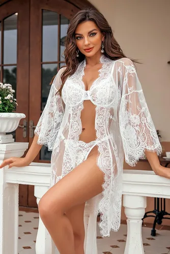 Miniatura 7 de Avidlove - Kimono de encaje para mujer, tipo babydoll, camisón de malla de lencería de talla S-5XL