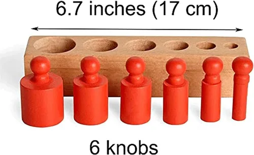 Miniatura 3 de BOHS Montessori - Bloques de cilindros con pomos, 6 clavijas / 6.7 pulgadas, juguetes coloridos de madera para la escuela temprana en casa, juego