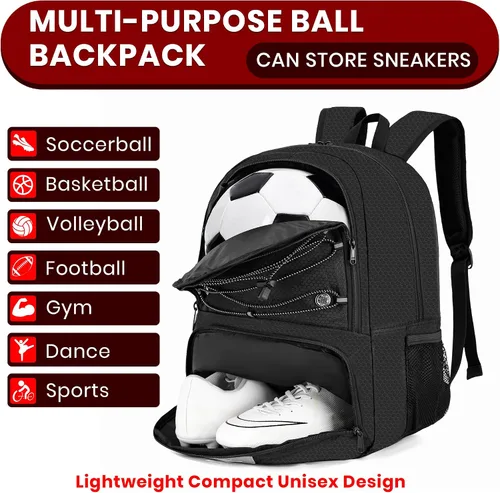 Miniatura 5 de Hsmihair - Mochila de fútbol juvenil - Mochila para fútbol y baloncesto, con compartimento para pelota y tacos separados