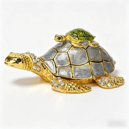 Miniatura 6 de Caja de joyería decorativa con bisagras en forma de tortuga marina, con figura de estrella de mar