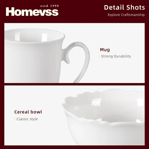 Miniatura 4 de HomeVss, Nuevo Juego de Vajilla de Porcelana de Hueso con Relieve Winds, Servicio para 4-20 Piezas Vientos en relieve