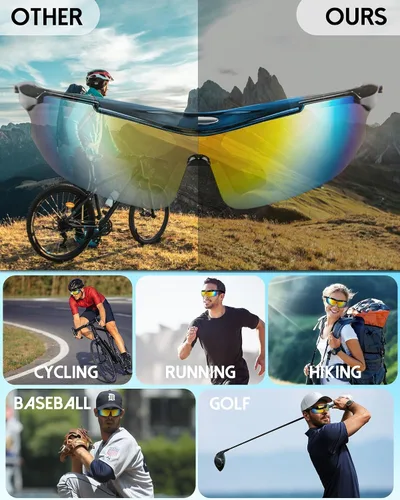 Miniatura 4 de Gafas de sol polarizadas para hombres y mujeres, 5 lentes con protección UV, antirreflejos, para deportes, béisbol, correr
