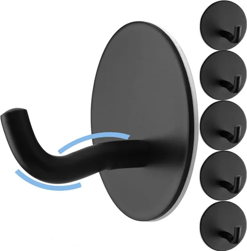 Ganchos adhesivos para toallas, color negro mate, paquete de 6 ganchos de pared resistentes para colgar batas, lufas, toallas, ganchos para ropa,