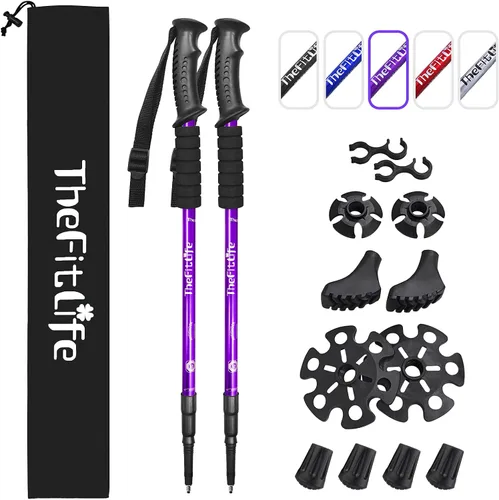 Miniatura 9 de TheFitLife Bastones de senderismo nórdicos – 2 palos con sistema antigolpes y bloqueo rápido, telescópico, plegable, ultraligero para senderismo