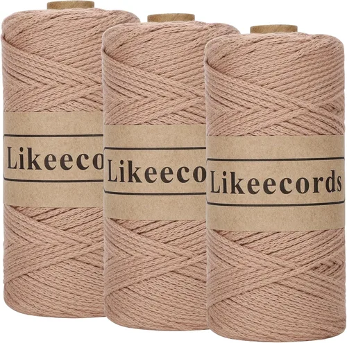 Miniatura 17 de Likeecords Cuerda de algodón 100% hilo de ganchillo de 0.079 pulgadas, cuerda trenzada de macramé, cuerda de macramé, hilo de ganchillo para regalo