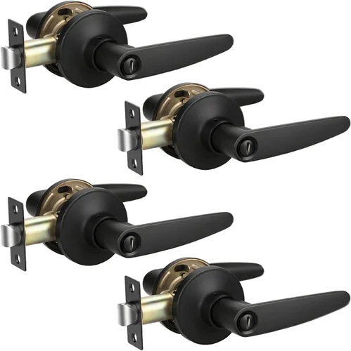 Miniatura 14 de KNOBWELL Juego de 10 manijas de puerta color negro mate, juego de manijas de puerta para privacidad para cama y baño, reversible para lado derecho