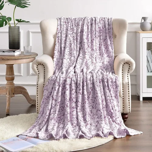 FY FIBER HOUSE Manta de franela de forro polar súper suave y ligera de microfibra con estampado de flores para sofá, 60 x 80 pulgadas, lavanda