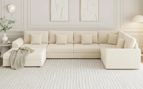 Miniatura 9 de Sofá seccional modular de 146", en forma de U de gran tamaño, sofá cama convertible, asiento profundo cómodo sofá nube con otomana y 5 almohadas