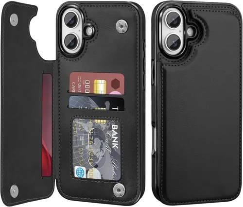 Miniatura 24 de Bizzib para iPhone 16 Plus funda tipo billetera con soporte para tarjetas, funda protectora a prueba de caídas y golpes de poliuretano premium