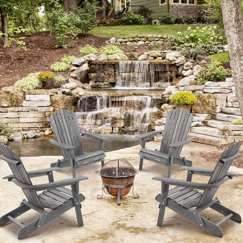 Miniatura 2 de Juego de 2 sillas Adirondack de madera para exteriores, sillas plegables para jardín, césped, patio, piscina, color gris S4-gris