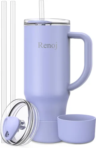 Miniatura 10 de Renoj FlexSlide White - Taza aislada 100% resistente a derrames, para café helado y bebidas calientes, se adapta al portavasos del automóvil, regalo
