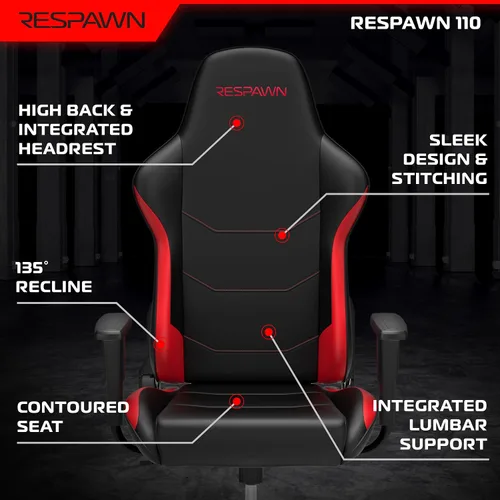 Miniatura 3 de RESPAWN 110 - Silla ergonómica para videojuegos – Silla de oficina de estilo carrera para computadora de escritorio con respaldo alto – 360º Rojo