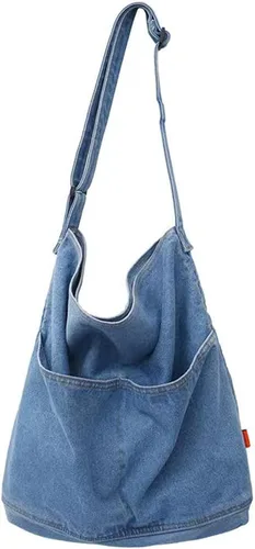 Miniatura 7 de ROUROU Bolso bandolera de tela vaquera para mujer, bolso cruzado de lona de gran capacidad