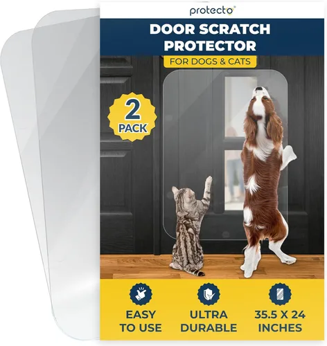 Miniatura 13 de PROTECTO Paquete de 2 protectores de puerta resistentes contra arañazos de perros, 30 x 20 pulgadas, protector de arañazos de puerta transparente