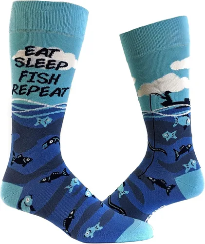 Calcetines para hombre Eat Sleep Fish Repeat Divertidos y geniales novedades para el día del padre, pesca, idea de regalo loco, Real