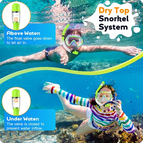 Miniatura 5 de Seovediary Juego de esnórquel para niños, máscara de esnórquel panorámica antivaho de vidrio templado para niños, máscara de buceo antifugas