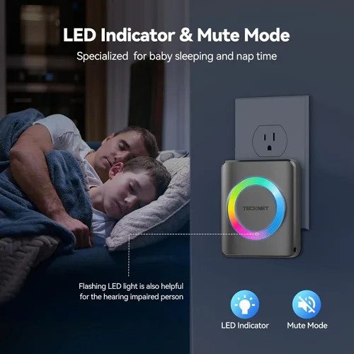 Miniatura 4 de TECKNET - Timbre de puerta inalámbrico con 2 botones y 1 receptor, timbres impermeables IP65 para el hogar, rango de operación de 1300 pies, 60