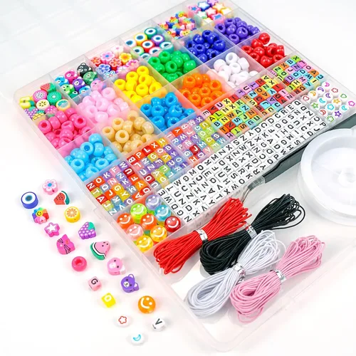 Miniatura 2 de Kit de Fabricación de Pulseras Dowsabel, Cuentas para Hacer Pulseras Poni, Kandi, Arcilla Polimérica, Cuentas con Cara Sonriente y Letras para Hacer