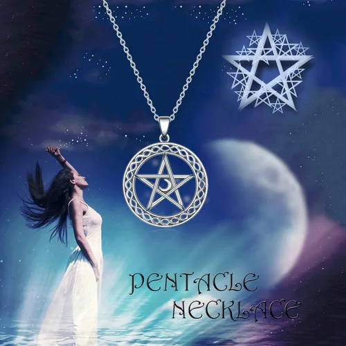 Miniatura 6 de YFN Collar de pentáculo de pentagrama de plata de ley, collar con colgante de pentáculo, collar con colgante de pentáculo, estrella celta, luna