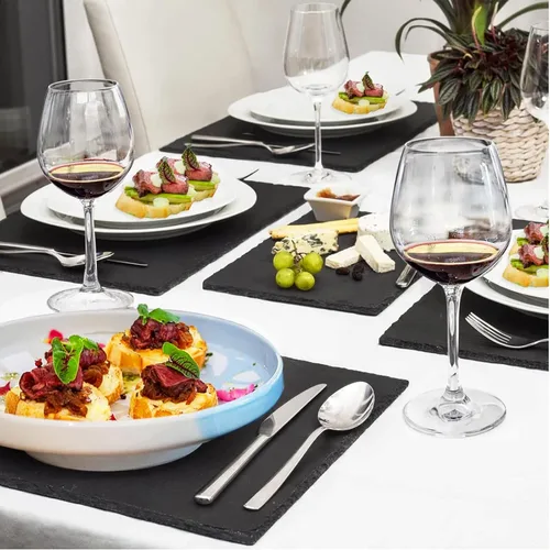Miniatura 3 de Paquete de 4 tablas de queso de pizarra de 12 x 10 pulgadas, platos de piedra negra, bandeja de charcutería, bandeja de queso gourmet con tizas