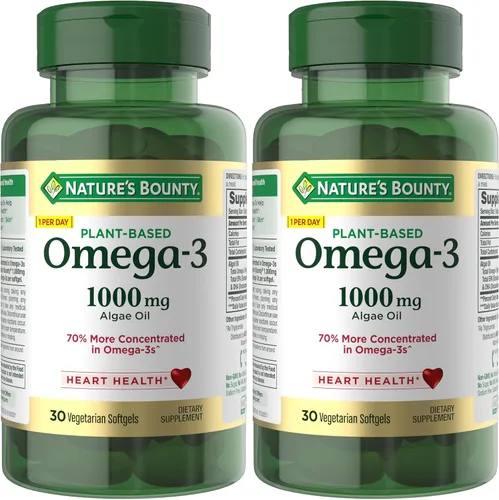 Nature's Bounty Omega 3, suplemento de ácidos grasos Omega 3 a base de plantas, 520 mg, apoya la salud de todo el cuerpo, incluyendo corazón, piel,