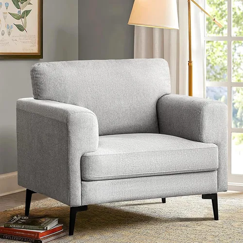 Miniatura 10 de CDCASA - Sillón Accent, juego de sillas modernas de mediados de siglo de tela de lino extragrande, cómodo sillón tapizado para lectura, juego