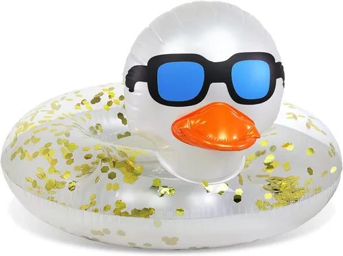 Miniatura 9 de POZA Flotador inflable de pato para piscina: vinilo resistente a los rayos UV, confeti de pato para piscina, flotador de piscina de animales, anillo