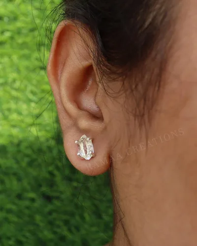 Miniatura 9 de Pendientes de diamante Herkimer crudo Aretes de diamante Herkimer de 4 puntas Joyas hechas a mano Plata de ley 925