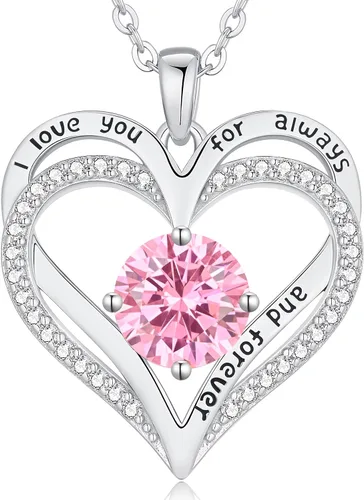 Miniatura 68 de LOUISA SECRET Love Heart Birthstone Necklaces for Women, Birthday Gift for Women, Anniversary Jewelry for Wife Her, 925 Sterling Silver Pendant