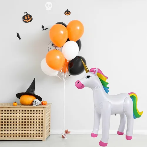 Miniatura 5 de Jet Creations Unicornio arcoíris inflable de pie, ideal para piscina, decoración de fiestas, cumpleaños, 40 pulgadas de largo x 30 pulgadas de alto