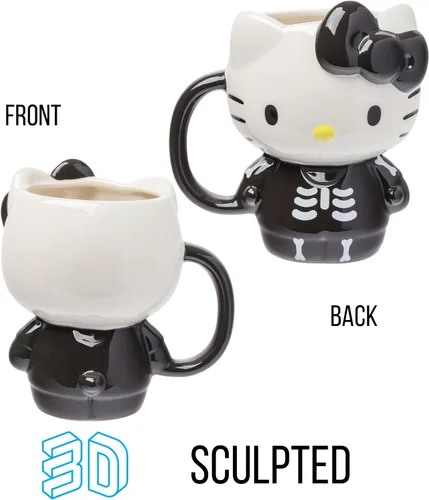 Miniatura 2 de Silver Buffalo Sanrio - Taza de cerámica esculpida en 3D con diseño de esqueleto de Hello Kitty para Halloween, 20 onzas Disfraz de esqueleto