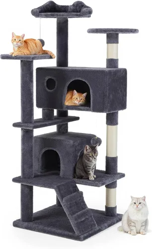 Miniatura 21 de Árbol grande para gatos de 66 pulgadas, torre de árbol para gatos de varios niveles con condominio, perchas, postes rascadores de sisal y hamaca