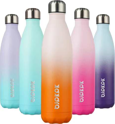 Miniatura 119 de BJPKPK Botellas de agua de acero inoxidable con aislamiento de 17 onzas, mantiene el frío y el calor, brillante oro rosa Oro rosa brillante