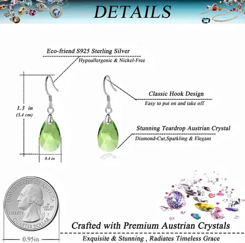 Miniatura 47 de Aretes colgantes de cristal austriaco con forma de lágrima para mujer, joyería hipoalergénica de plata de ley 925