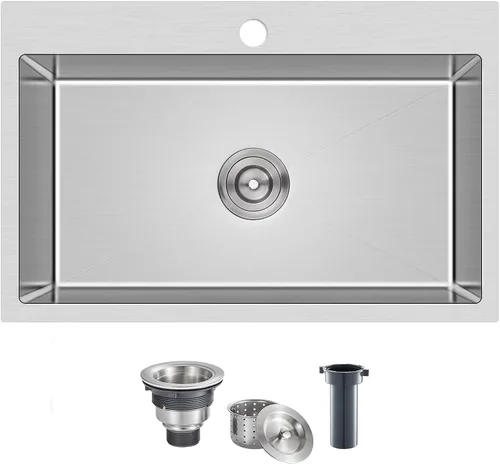 Miniatura 16 de Fregadero de cocina empotrable cepillado de 22 pulgadas, Fregadero de preparación de barra de cocina de montaje superior de acero inoxidable SUS304