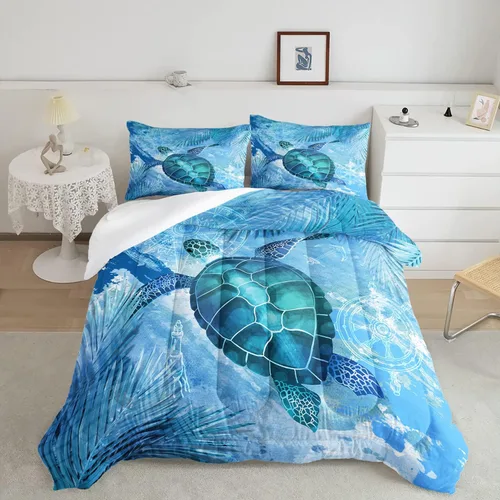 Miniatura 8 de CVHOUSE - Juego de edredón de tortuga marina, juego de cama de tortuga marina oceánica para niños y adolescentes, juego de edredón de tortuga marina