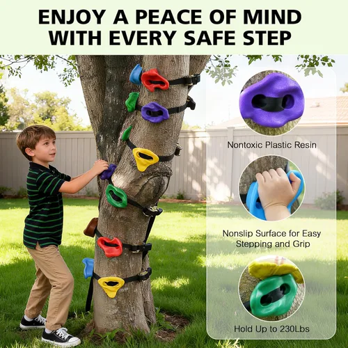 Miniatura 2 de 12 soportes de escalada de árboles ninja y cuerda de escalada de 6.56 pies para niños, kit de escalada de árboles para entrenamiento de carrera