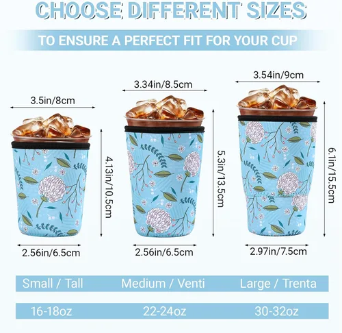 Miniatura 2 de Paquete de 3 fundas reutilizables de neopreno para café helado, a prueba de sudor y aisladas, se adapta a tazas de 16 a 32 onzas, protector