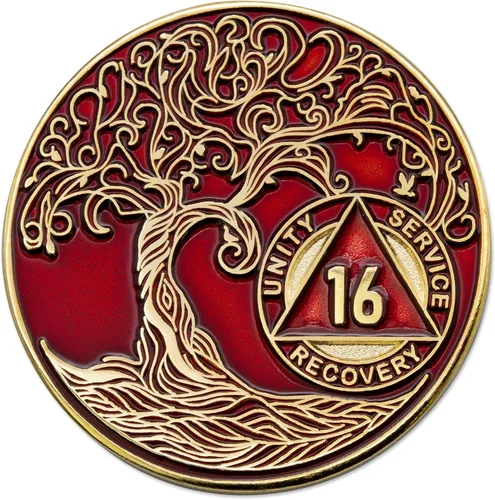 Miniatura 248 de 20 Year Sobriety Mint Twisted Tree of Life - Medallón de recuperación AA chapado en oro, fichas y fichas, color negro