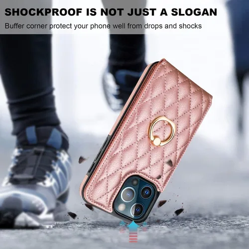 Miniatura 7 de Folosu Funda compatible con iPhone 13 Pro Max con soporte para tarjetas, rotación de 360°, soporte de anillo de dedo con función atril, bloqueo oro