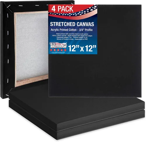 Miniatura 5 de U.S. Art Supply Lienzo negro estirado de 18 x 24 pulgadas, imprimado de 12 onzas, 4 unidades, perfil de calidad profesional de artista de 3/4