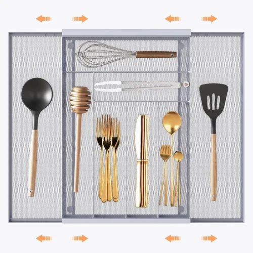 Miniatura 13 de Sedegn Organizador de utensilios de cocina expandible – Bandeja de cubiertos ajustable de 9.6 a 16.1 pulgadas con 5 – 7 compartimentos – Se adapta a