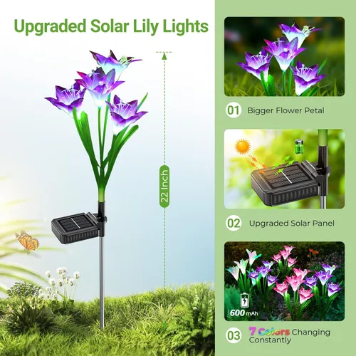 Miniatura 3 de WdtPro - Luces solares decorativas para jardín al aire libre, paquete de 6 unidades, luces solares impermeables para jardín con 24 flores de lirio