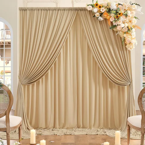 Cortinas de fondo beige sin arrugas de 20 x 10 pies para fiestas, 4 paneles de nailon y poliéster de 5 x 10 pies de grosor, cortinas de telón de