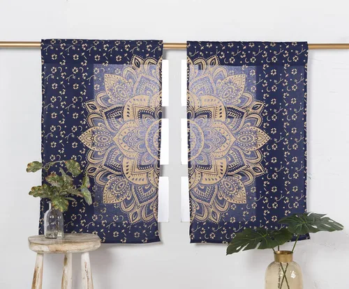 Popular Handicrafts - Cortinas impresas para sala de estar, set de 2, estilo hippie bohemio indio, hermosa cortina mandala en color ombre, paneles