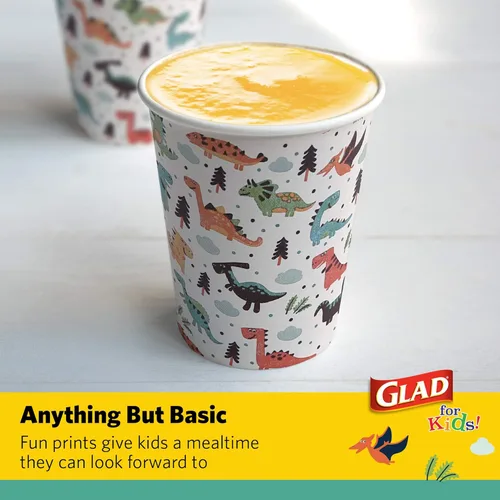 Miniatura 4 de Tazas de papel de dinosaurio para niños de Glad 20 tazas de papel blanco con diseño de dinosaurio para niños Tazas de papel desechables