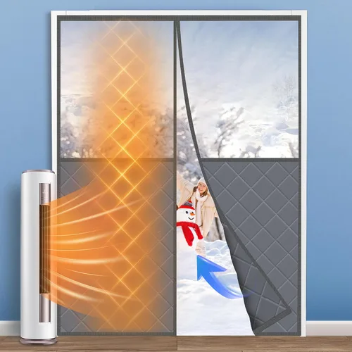 Miniatura 12 de LIAMST Cortina magnética para puerta con aislamiento térmico, se adapta a puertas de 32 x 80 pulgadas, apertura central, tela Oxford duradera y Gris